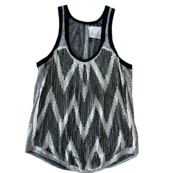 ANTHROPOGIE DOLAN CHEVERON RIVET TRIMMED TANK TOP SILK EDGES MED - Picture 4 of 11